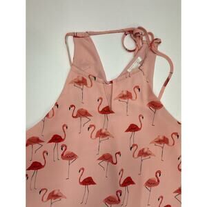 Finn & Grace Pink Flamingo Print Tie Back Halter Mini Dress L